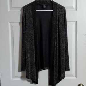 89th & Madison Black Open Front Cardigan Sweater With Silver Shimmers Size M